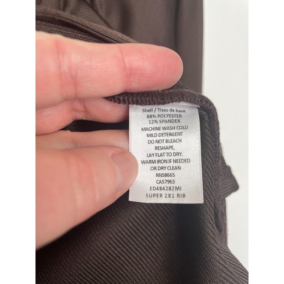 Open Edit Small Surplice Neck Ribbed Faux Wrap Crop Top Brown Long Sleeve - Picture 7 of 9